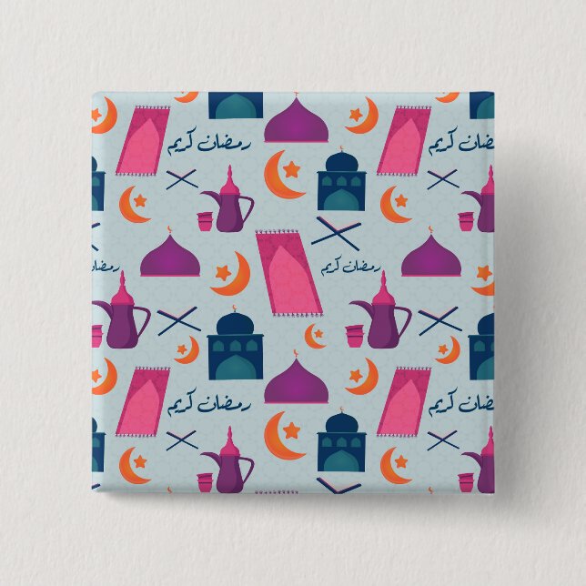 Happy Ramadan Pattern 2 Inch Square Button (Front)