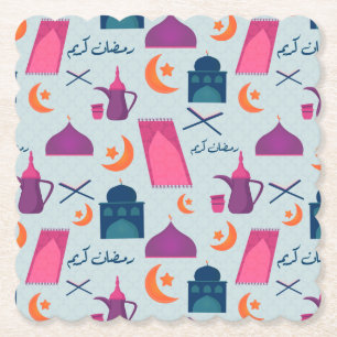 Happy Ramadan Pattern Paper Coaster