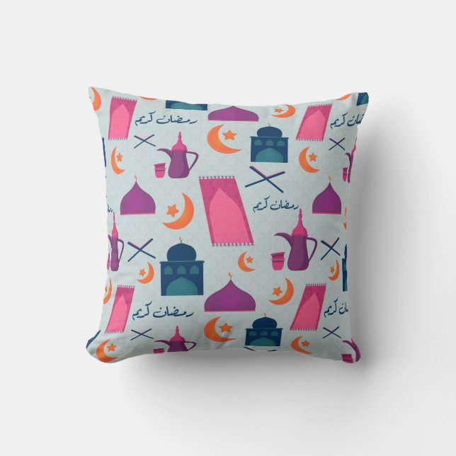 Happy Ramadan Pattern Throw Pillow (Front)