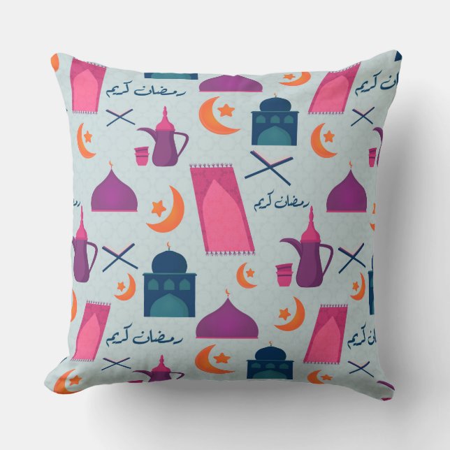 Happy Ramadan Pattern Throw Pillow (Front)