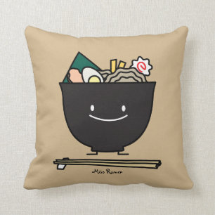 Happy Ramen Bowl Throw Pillow