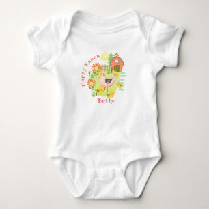Happy Ranch Chicken Hen. Personalized.  Baby Bodysuit