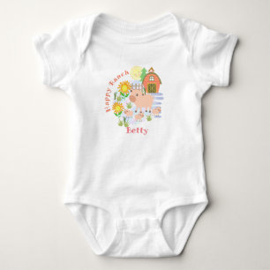Happy Ranch Pig. Personalized.  Baby Bodysuit