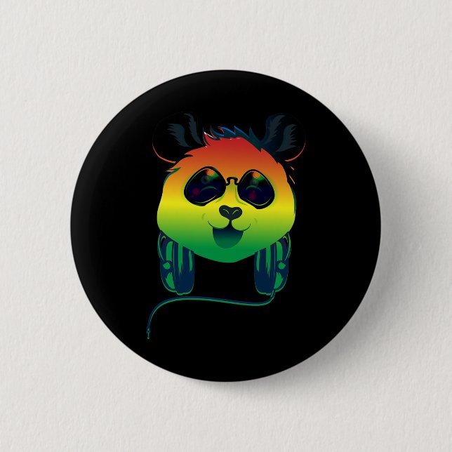 Happy Rasta Coloured Panda Bear Face With Sunglass 2 Inch Round Button (Front)