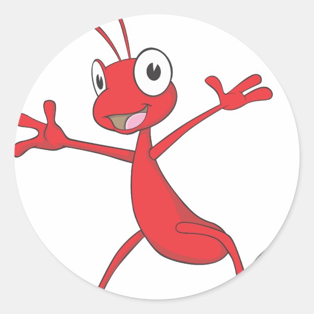 Happy Red Ant Jumping for Joy Classic Round Sticker (Front)