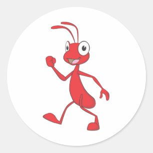Happy Red Ant Walking Classic Round Sticker