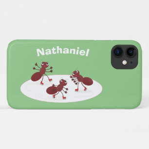 Happy red ants ice skating cartoon iPhone 11 case