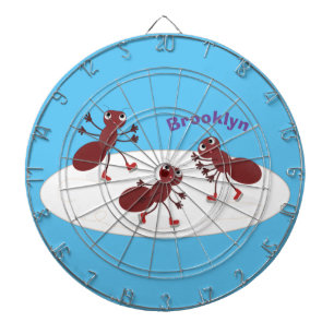 Happy red ants ice skating cartoon dartboard