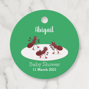 Happy red ants ice skating cartoon  favour tags