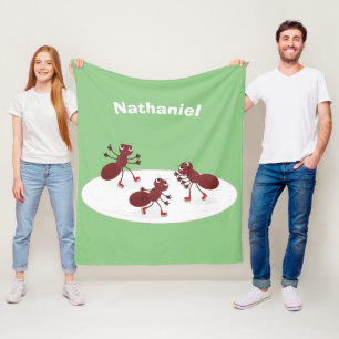Happy red ants ice skating cartoon fleece blanket