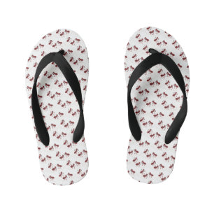 Happy red ants ice skating cartoon kid's flip flops
