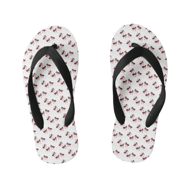 Happy red ants ice skating cartoon kid's flip flops (Footbed)