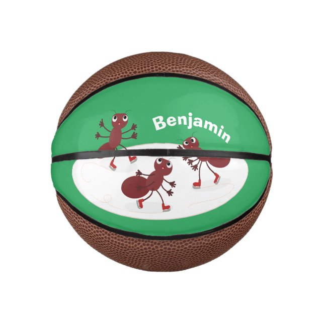 Happy red ants ice skating cartoon mini basketball (Front)