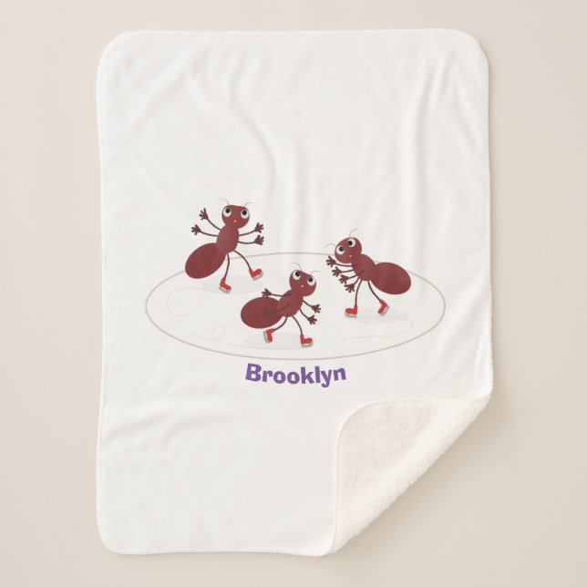 Happy red ants ice skating cartoon sherpa blanket (Front)