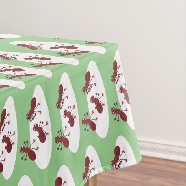 Happy red ants ice skating cartoon tablecloth (In Situ)