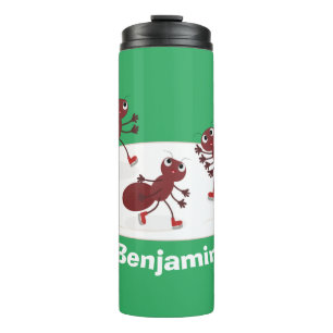 Happy red ants ice skating cartoon thermal tumbler