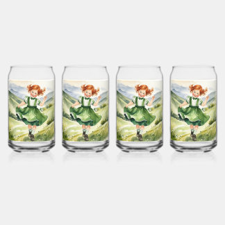 Happy Red headed girl Drinkware Set Can Glass