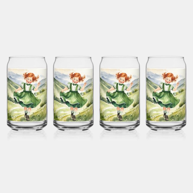 Happy Red headed girl Drinkware Set Can Glass (Front)