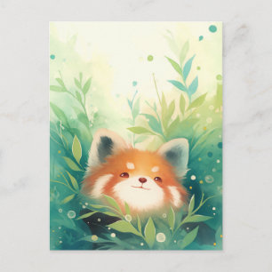 Happy Red Panda in Green Garden Postcard