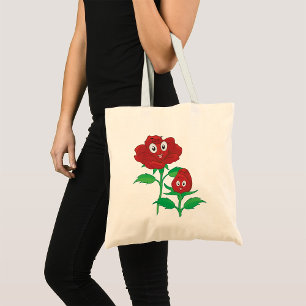 Happy Red Rose Characters Tote Bag