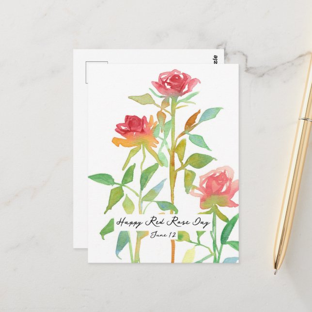 Happy Red Rose Day June 10 National Holiday  Postcard (Front/Back In Situ)
