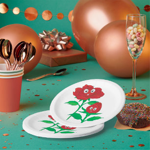 Happy Red Roses Paper Plate