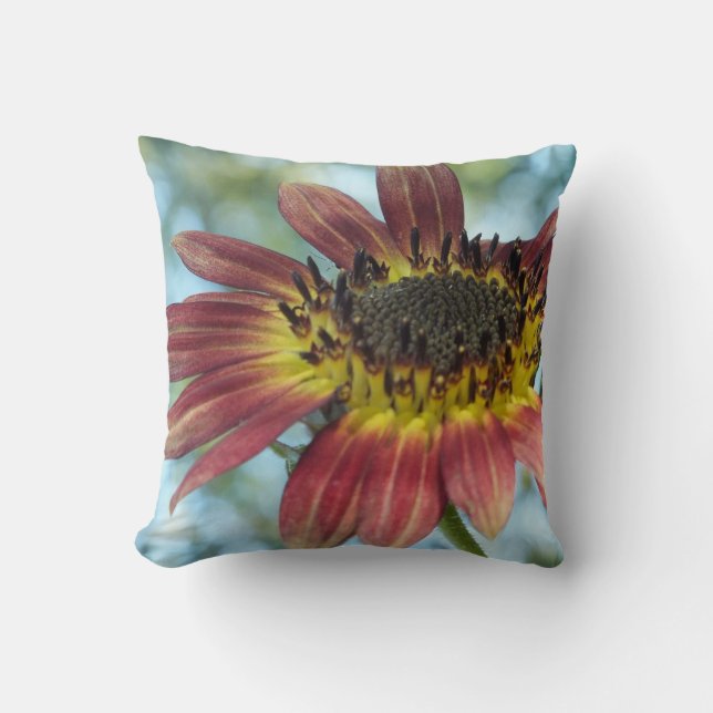 Happy Red Sunflower Throw Pillow (Front)