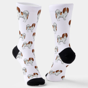 Happy Red White Cute Phalène Pattern Dog Lover Socks