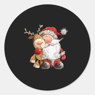 Happy Reindeer And Santa Christmas Illustration Pr Classic Round Sticker