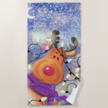 Happy Reindeer Christmas Beach Towel<br><div class="desc">Happy Christmas Reindeer Beach Towels - MIGNED Painting</div>