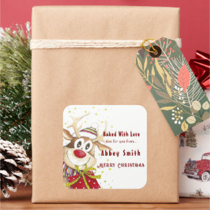 Happy Reindeer Christmas Cookies Candy & Treats Square Sticker