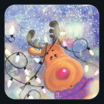 Happy Reindeer - Christmas Square Sticker<br><div class="desc">Happy Reindeer - Christmas</div>