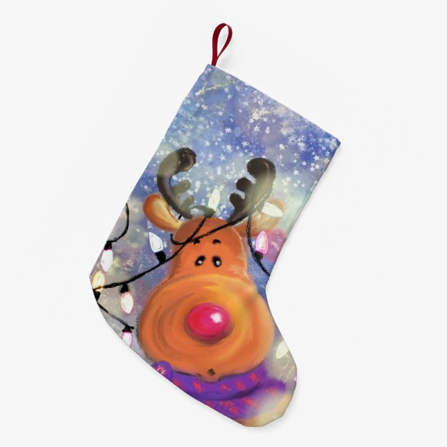 Happy Reindeer Christmas Stocking Merry Christmas (Front (Hanging))