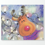 Happy Reindeer Christmas Wrapping Paper<br><div class="desc">Happy Reindeer Christmas Wrapping Paper - MIGNED Painting Design - Customizable</div>