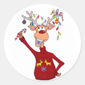 Happy Reindeer Classic Round Sticker