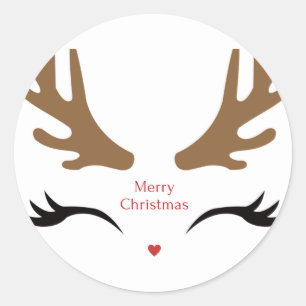 Happy  Reindeer Face  Classic Round Sticker