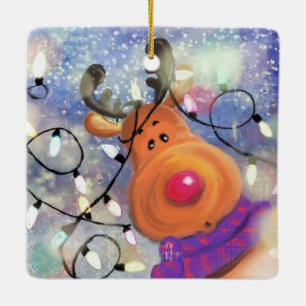 Happy Reindeer - Merry Christmas Ceramic Ornament