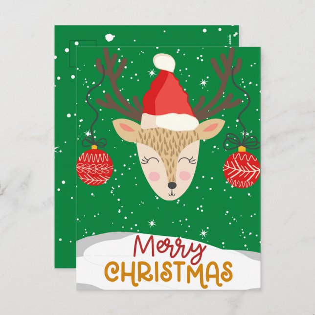 Happy Reindeer Merry Christmas Holidays Postcards (Front/Back)