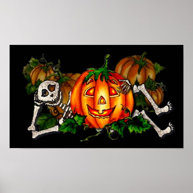 HAPPY RESTING SKELETON & JACK by SHARON SHARPE Poster (Front)