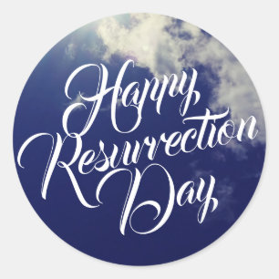 Happy Resurrection Day with Clouds Classic Round Sticker