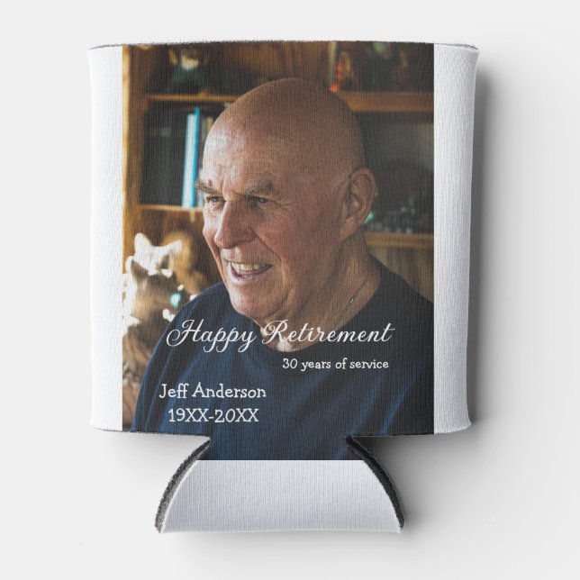 Happy retirement add name photo years of service r can cooler (Front)