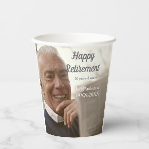 Happy retirement add name photo years of service r paper cups