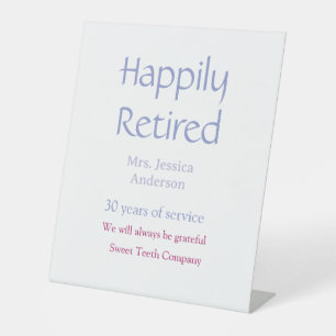 Happy retirement add name years of service purple  pedestal sign