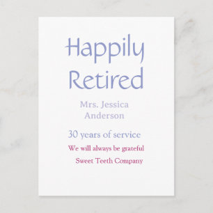 Happy retirement add name years of service purple postcard