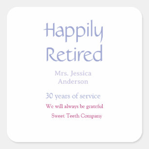 Happy retirement add name years of service purple  square sticker