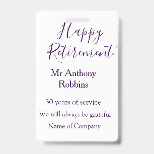 Happy retirement add name years of service retired badge