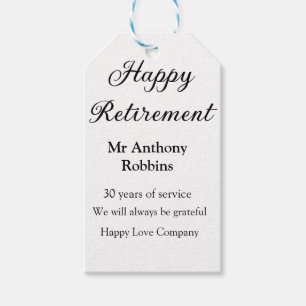 Happy retirement add name years of service retired gift tags