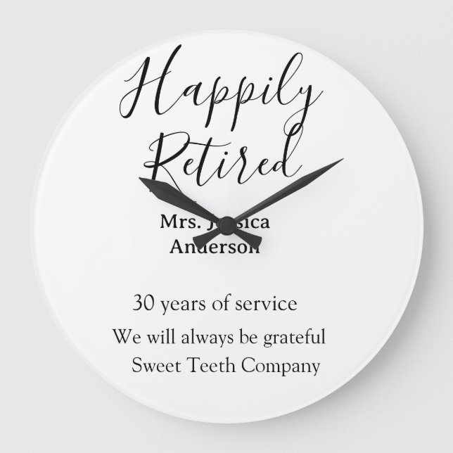 Happy retirement add name years of service retired large clock (Front)