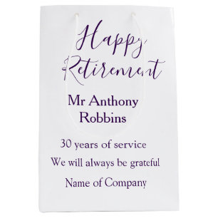 Happy retirement add name years of service retired medium gift bag