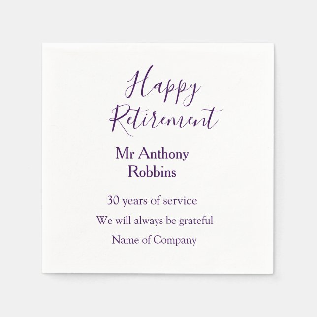 Happy retirement add name years of service retired napkin (Front)